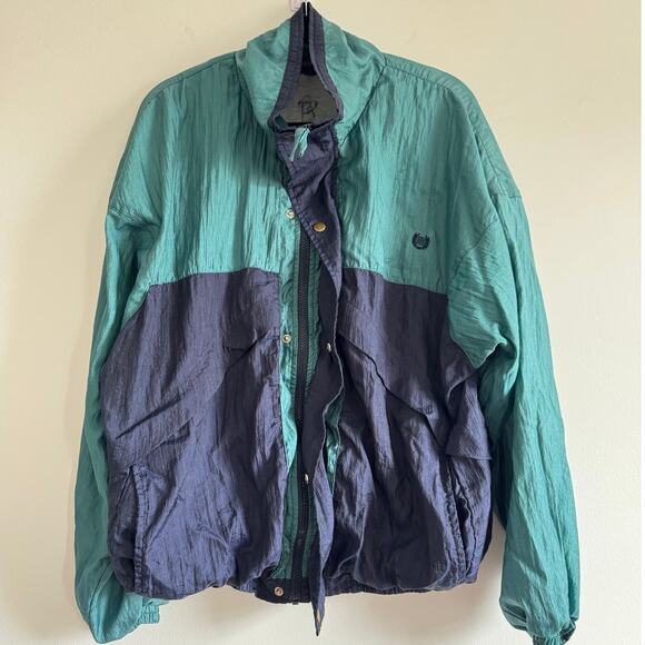 Vintage Givenchy Activewear Windbreaker Jacket Green Navy 80s 90s